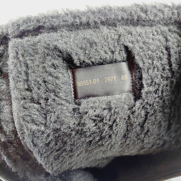 Boutique Black Leather Fur Trim Buckle Ankle Strap Block Heel Winter Boots D357 - Picture 12 of 13